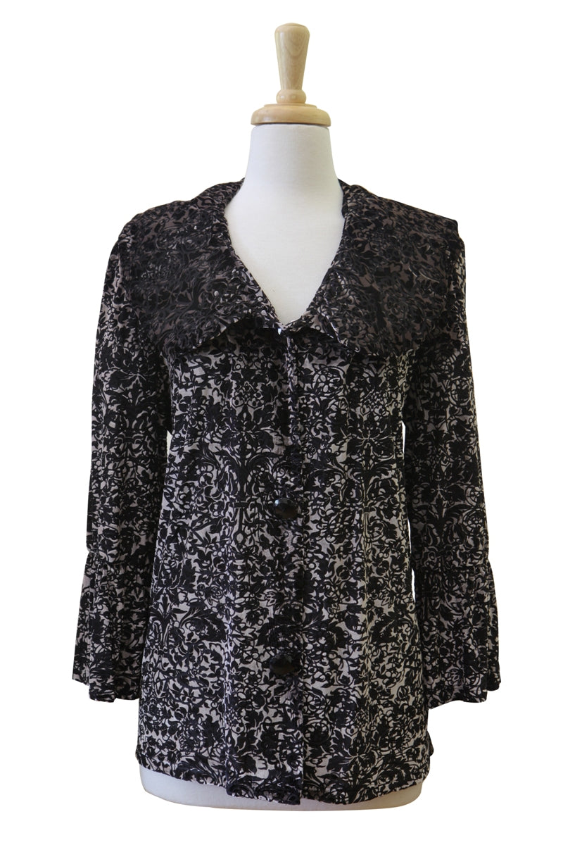 Plus Size Black & Creme Cut Velvet Jacket