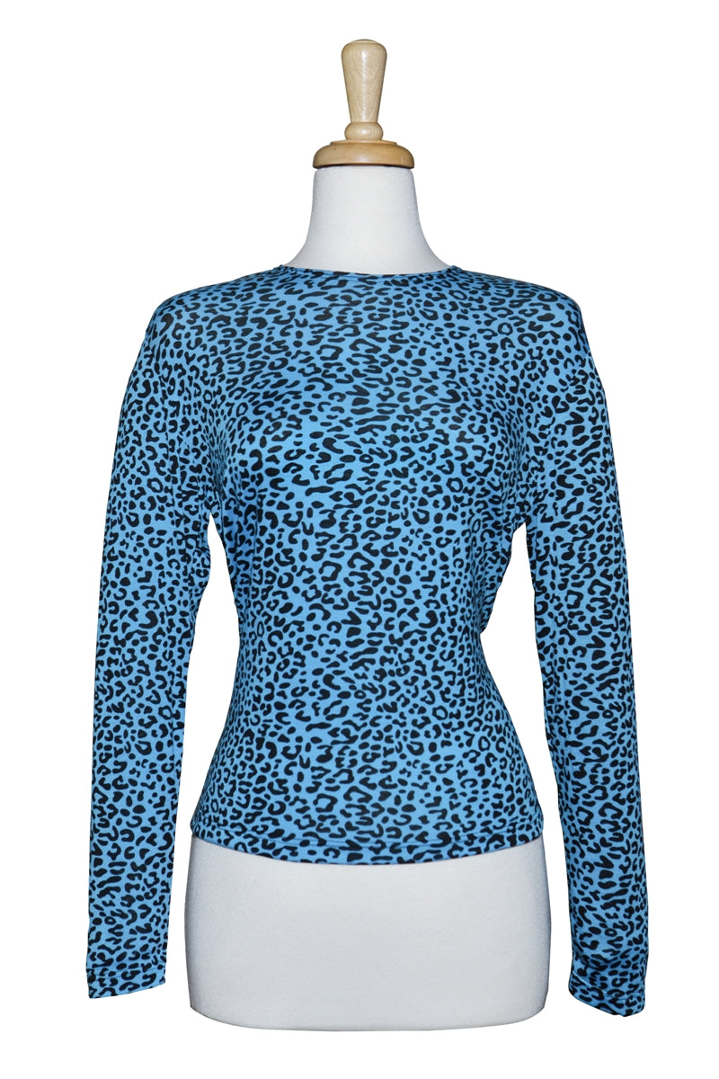 Plus Size Turquoise & Black Leopard Print Cotton Top 1