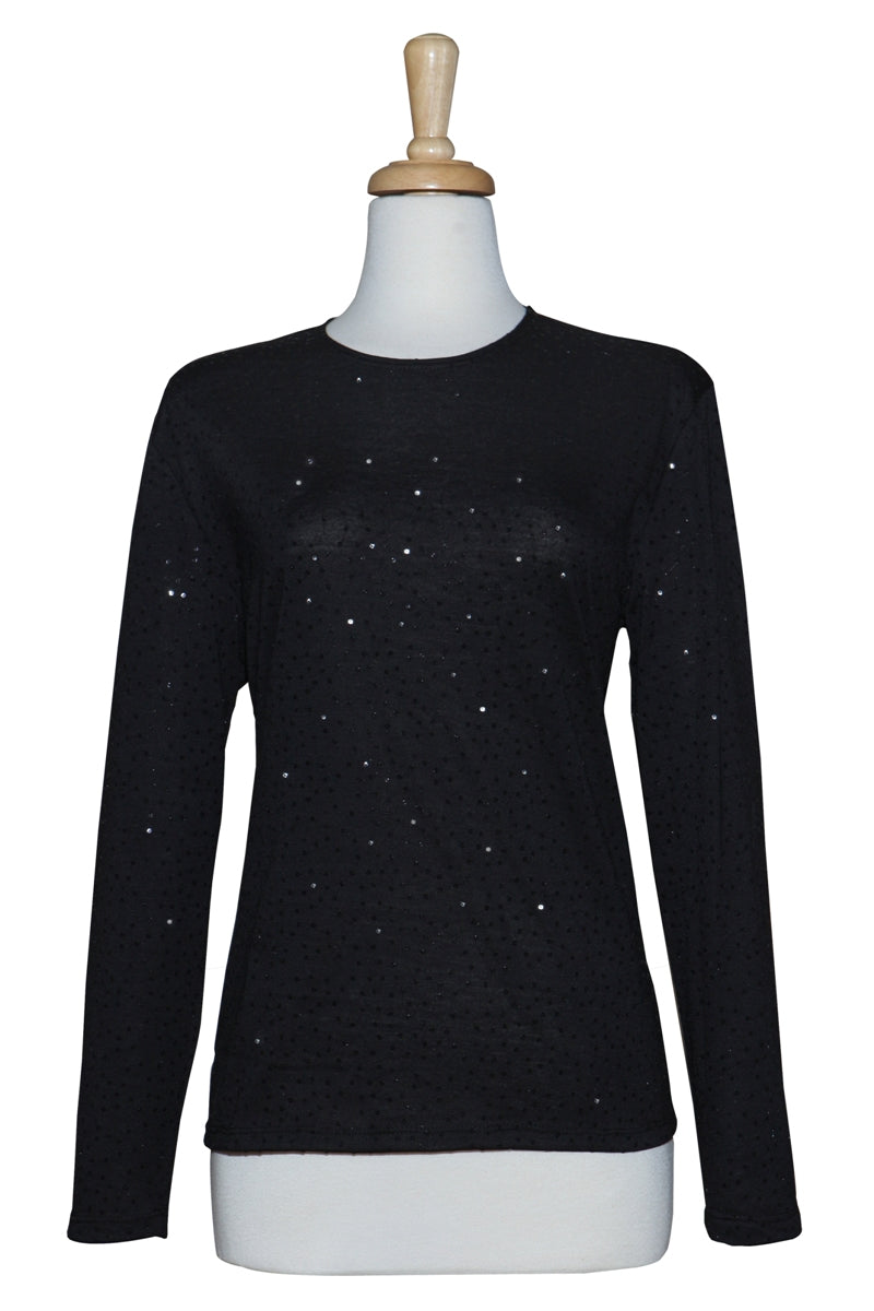 Plus Size Black Sequins Cotton Top