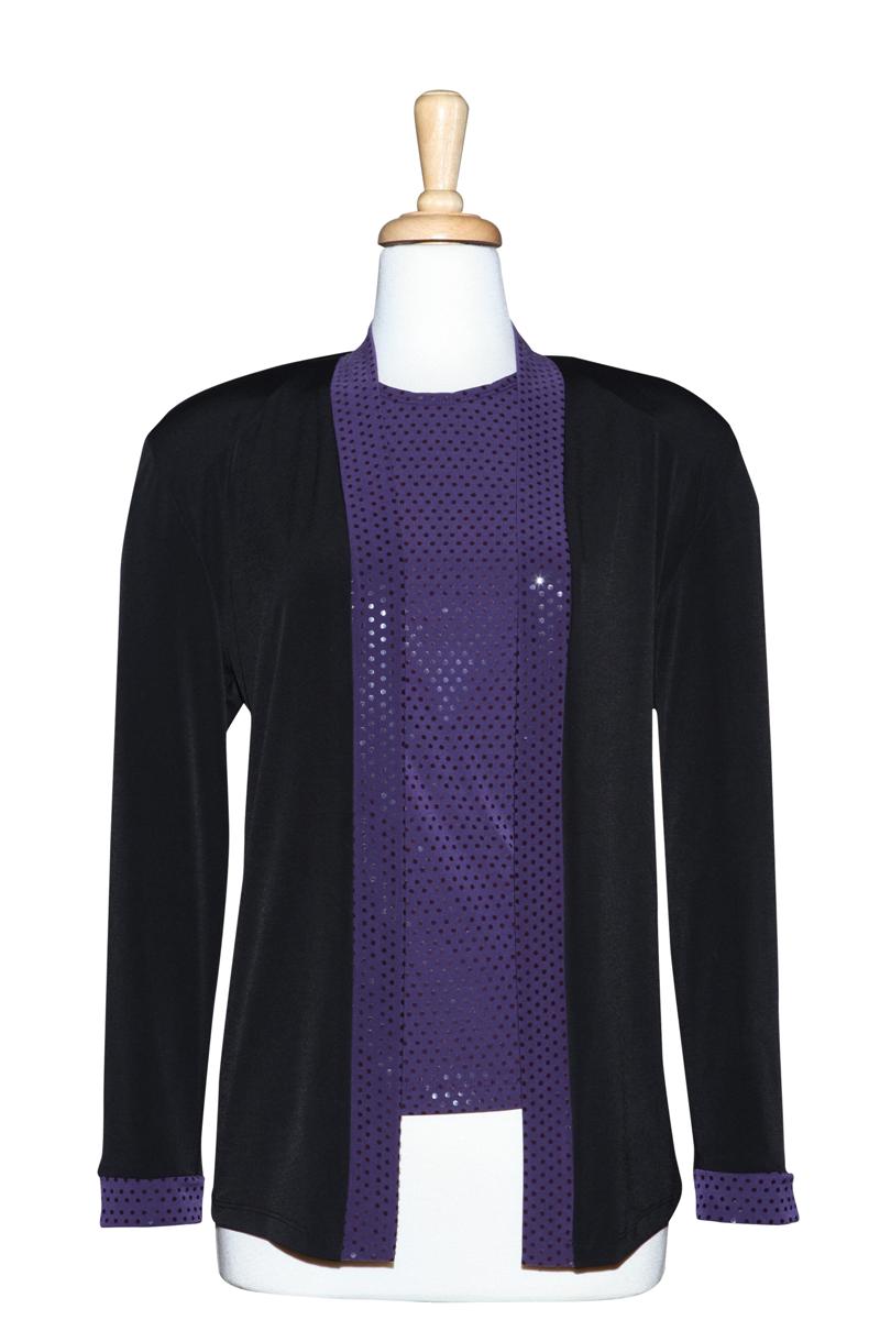 Plus Size Two Piece Black & Purple Sequins Microfiber Set