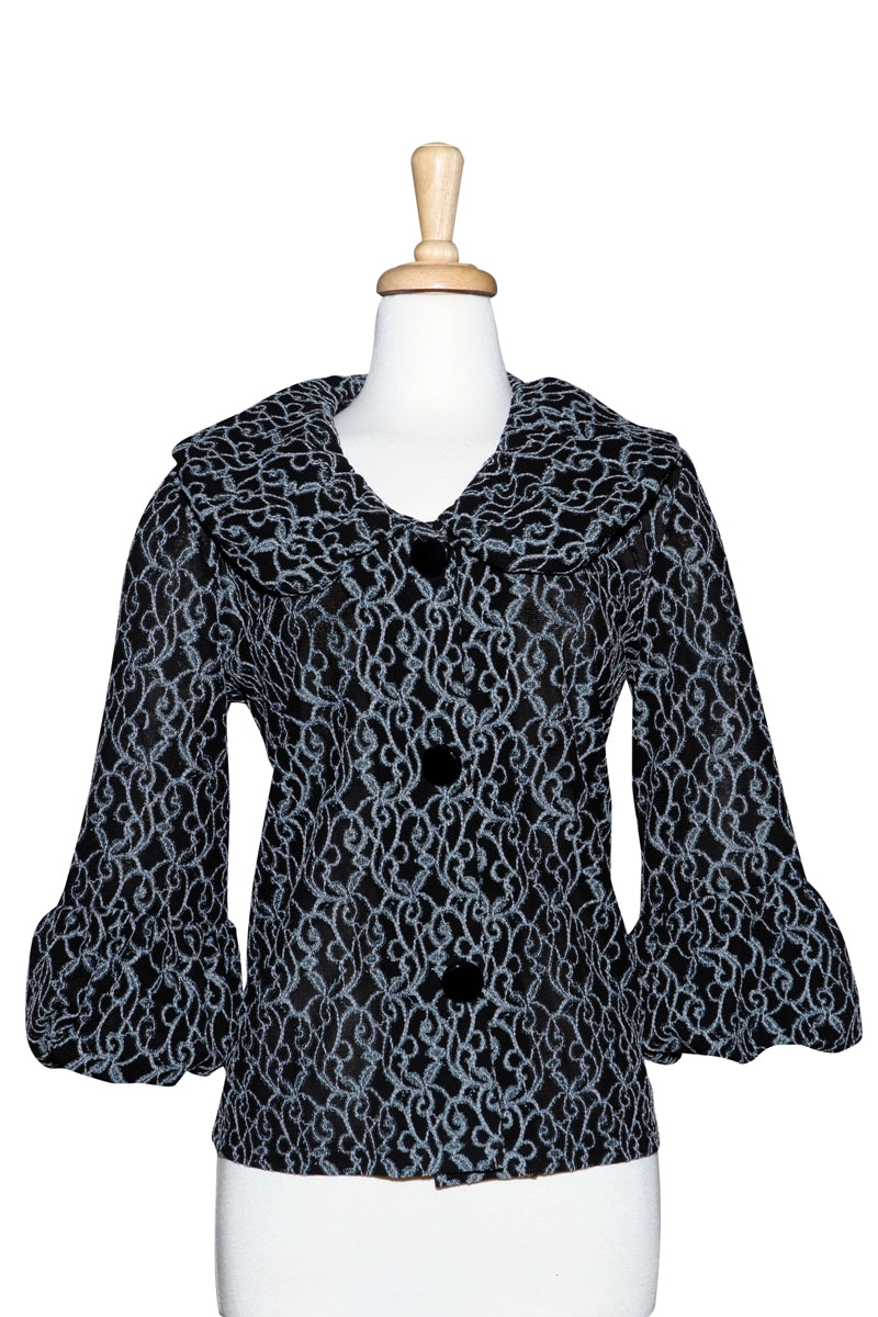 Plus Size Black & Light Blue Lace Jacket
