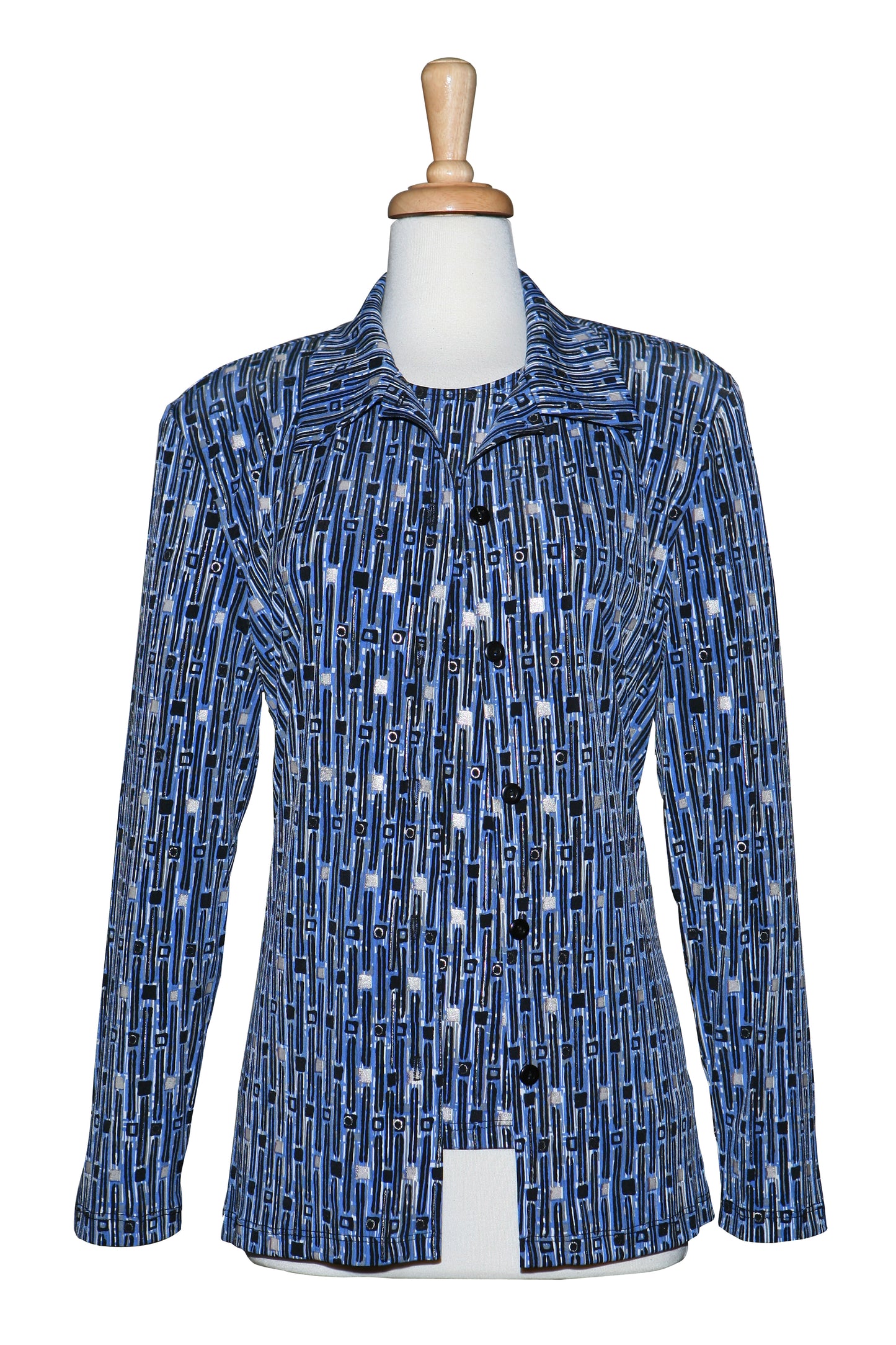 Plus Size Two Piece Blue & Black Geometric Microfiber Set