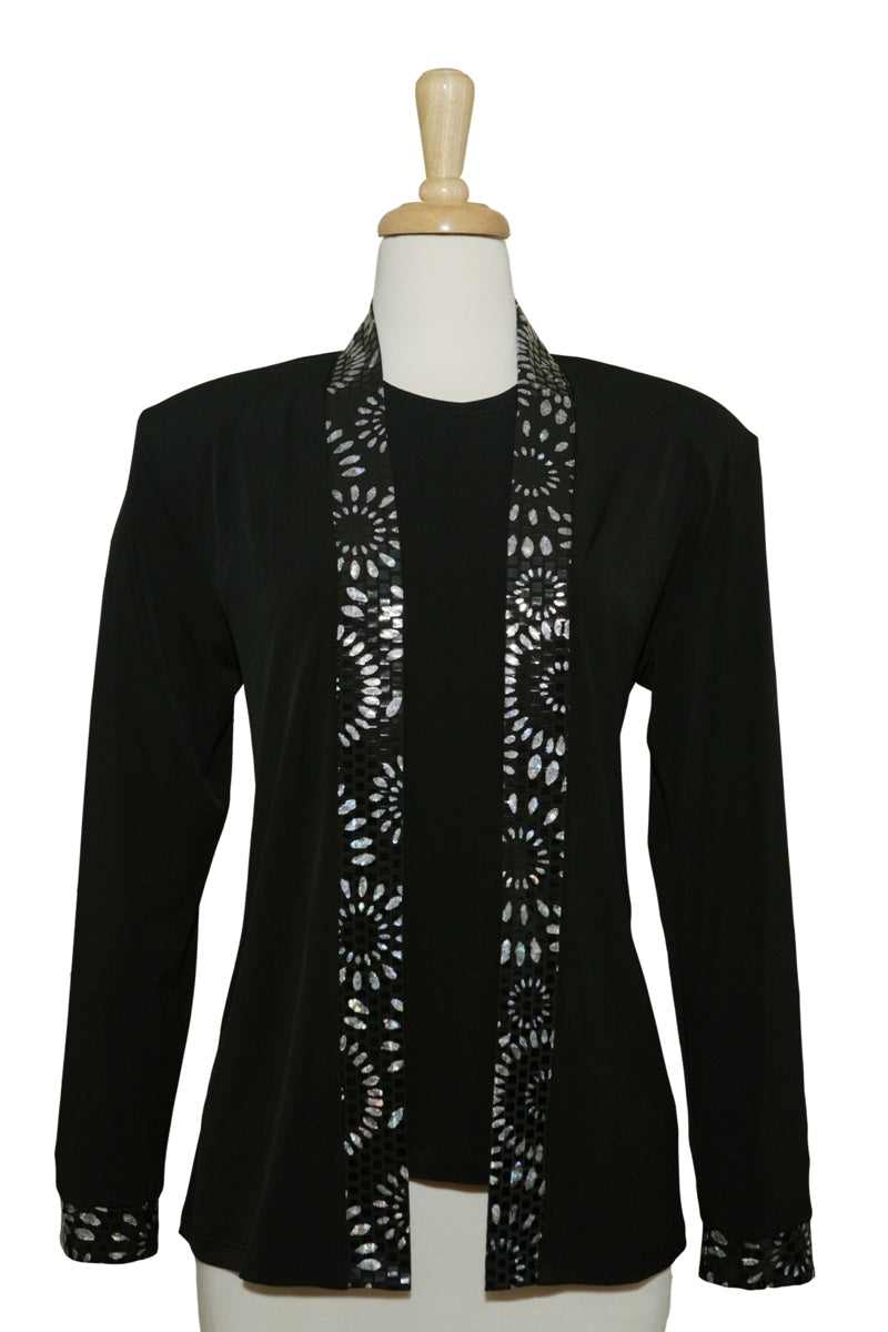 Plus Size Two Piece Black & Silver Splash Set