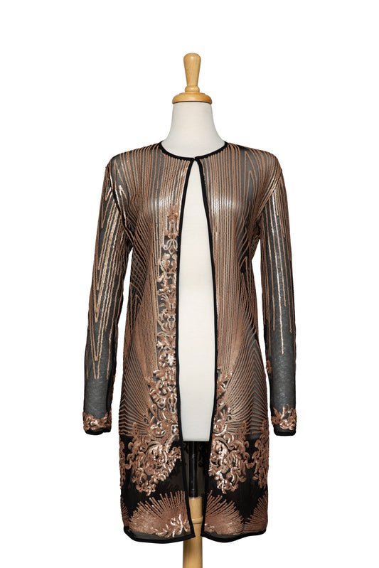 Matte Gold Sequined Border Pattern 3/4 Length Lace Jacket