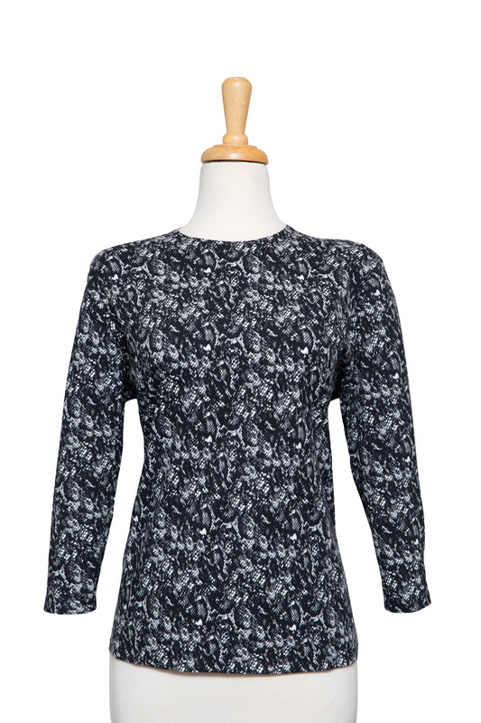 Black and Grey Snakeskin Cotton 3/4 Sleeve Top