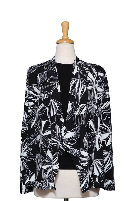 Two Piece Black and White Floral Microfiber Shawl Collar Set