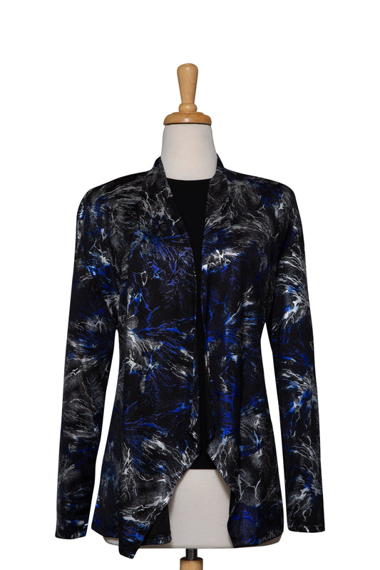 Two Piece Black, Royal and Silver Metallic Fireworks Microfiber Shawl Collar Set