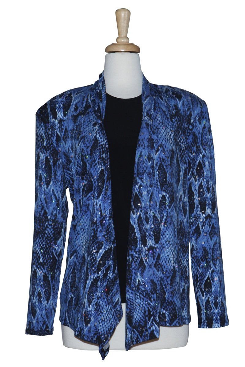 Plus Size Two Piece Blue Animal Print Shawl Collar Cotton Set