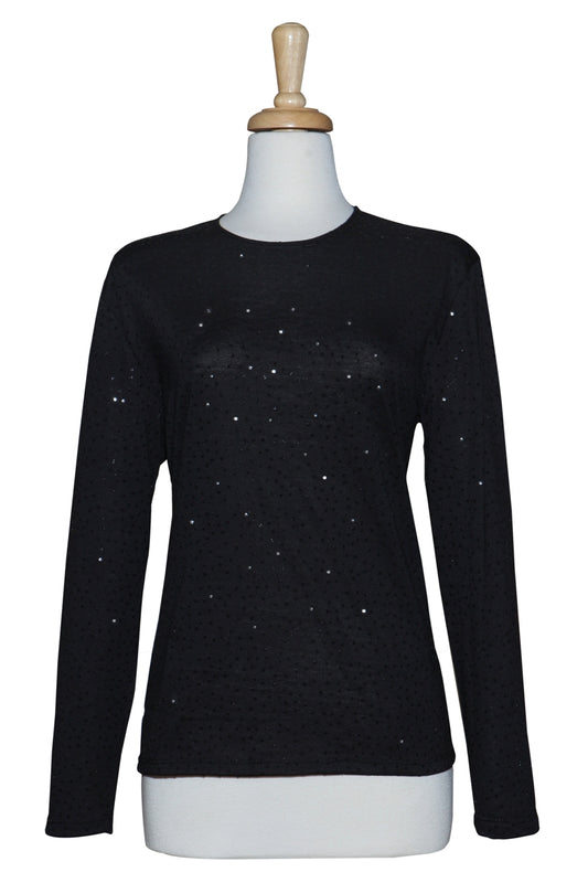 Plus Size Black Sequins Cotton Top