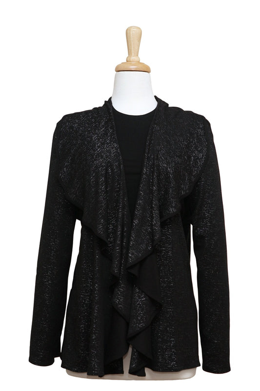 Plus Size Two Piece Black Metallic Cotton Ruffled Collar Set