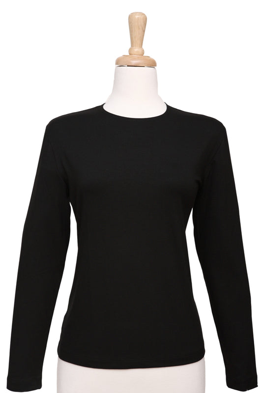 Plus Size Basic Black Cotton Long Sleeve Tops